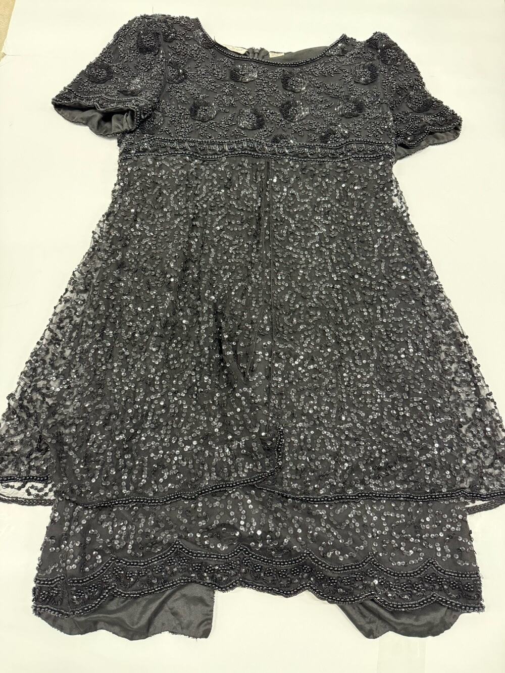 Vintage Lawrence Kazar Black Beaded Cocktail Formal Dress medium Silk